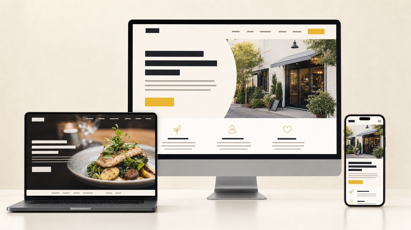 Website designs by InstantEdit shown across a desktop monitor, laptop and phone.